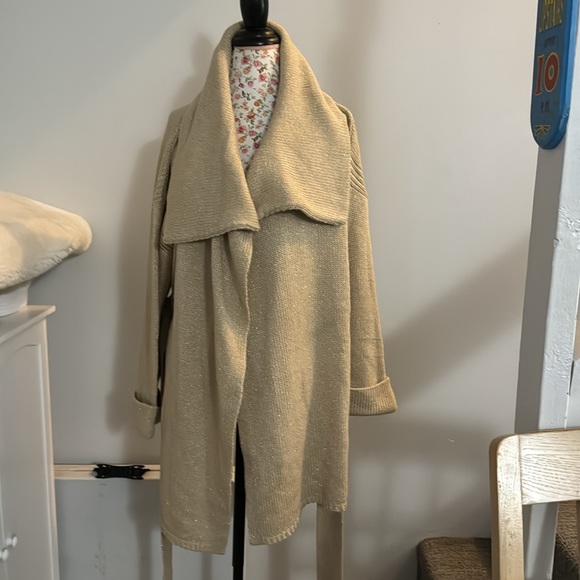 🆕NWT*HOST PICK⭐️Talbots Knit CardiganTie Belt Sweater Tan/Gold metallic size 2X - Picture 5 of 10